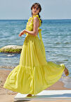Sarı Kolsuz volanlı elbise 93562 | 40
