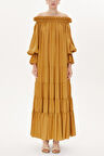 Sarı Omuzdan büzgülü bol kesim elbise 93474 | 40