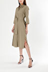 Koyu Haki Kemerli bol poplin elbise 93995 | S