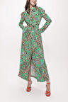 Yeşil Kolları büzgülü gömlek elbise 94170 | M