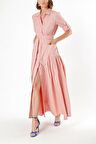 Pudra Büzgülü uzun tafta gömlek elbise 94198 | S