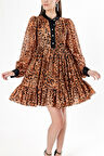 Leopar Büzgülü kısa elbise 94240 | M