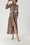 Leopar Büzgülü uzun gömlek  elbise 94319 | S