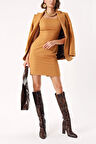 Bej Kolsuz dar mini elbise 94382 | S
