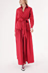 Kırmızı Beli lastikli  uzun gömlek elbise 94498 | M