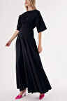 Siyah Geniş kollu kurdela detaylı volanlı elbise 94538 | S