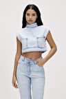 Veronica Ocean Blue Kadın Denim Crop