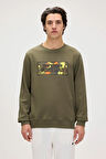 Caen Haki Erkek Baskılı Sweatshirt