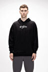York Si̇yah Kapüşonlu Oversize Erkek Baskılı Sweatshirt