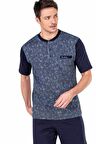 Pamuklu Desenli Düğmeli Jakarlı 3'lü Kısakol Erkek Pijama Takım