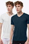 Erkek Siyah Füme 2 li V Yaka Modal İnce Yaz Serinliği Tişört 2M085