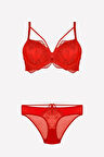 Kadın Kırmızı Balenli Destekli Sütyen Takım