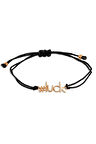 Kadın #luck Yazılı Siyah İpli Gümüş Bileklik Rose Gold