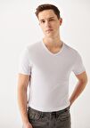 Mavi V Yaka Beyaz Basic Tişört 063748-620