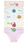 Kız Çocuk 5'li Paket Renkli Slip Külot - Sevimli Gezegenler -1857