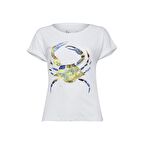 Anemoss Yeşil Yengeç Beyaz Kadın T-Shirt Beyaz-S