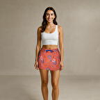 Anemoss Mercan Kadın Şort Etek – Lastikli Bel, Bağcıklı, Pembe Desenli Yazlık Skort