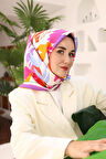 Silk Home Turuncu-Mor Yaprak Desen Tivil İpek Eşarp IST11406-48