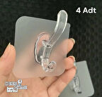 4 Adet Süper Güçlü Şeffaf Banyo Mutfak Kancası Çerçeve Askısı Kendinden Yapışkanlı Şeffaf Yapışkan