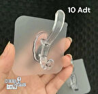 10 Adet Süper Güçlü Şeffaf Banyo Mutfak Kancası Çerçeve Askısı Kendinden Yapışkanlı Şeffaf Yapışkan