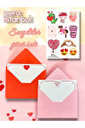 2 Adet Renkli 13x18 Zarf ve Hediyelik Not Kartı Sticker Seti Sevgililer Günü Yıl Dönümü Not Kartı