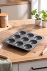 Porsima 30017 Silikon 9lu Muffin Kalıbı Köstebek Kek Kalıbı Antrasit 24,5cm