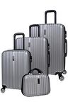 4'lü Valiz Seti Elatae Valiz Büyük - Orta - Kabin Boy ve Makyaj Gri 1020