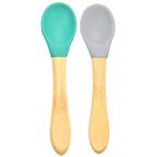 Oioi Bambu Saplı Silikon Kaşık 2 li Yeşil - Gri