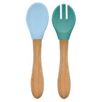 OiOi Silikon Mama Çatal Kaşık Seti Mavi-Yeşil