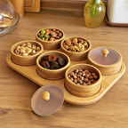 Porsima Pbt-693 Tepsili 6lı Bambu Kahvaltılık Saklama Kabı Kapaklı Saklama Kabı Kapaklı Kahvaltılık Seti