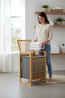 Porsima Pbt-350 Ahşap Bambu Kirli Sepeti Banyo Düzenleyici Kirli Çamaşır Sepeti Organizeri