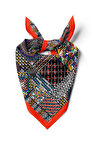 F49 Kadın Patchwork Desenli Bandana 50x50 Kırmızı Siyah DG0326-22