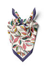 Y49 Kadın Yaprak Desenli Bandana 50x50 Turuncu Beyaz Yeşil DG0452-22