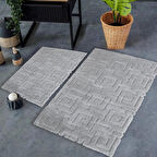 HC&W Meander 2'li Gri Renkli Banyo Paspası Takımı