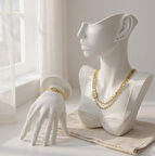 Çift Sıralı Baget Taşlı Altın Renk Kolye & Bileklik Set