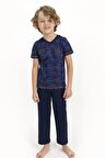 Arnetta Lost In Paradise Koyu İndigo Genç Erkek Çocuk  Kısa Kol Pijama Takımı