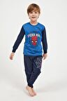 Marvel Comics Spider Man The Amazing Cobalt Mavi Erkek Çocuk Uzun Kol Pijama Takım