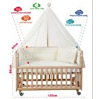 baby plus Doğal Ahşap Anne Yanı Bebek Karyolası 60x120 cm