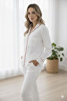 Varol %100 Pamuk Müslin Kadın Pijama Takımı - BEYAZ