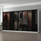 Minar Kale 8 Cam Kapaklı 4 Çekmeceli Dolap - Beyaz/Siyah 190CM