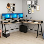 Team Monitör Raflı L Köşe Çalışma Masası - Dore