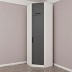 Kale 1 Kapaklı Köşe Dolap + Yüklük Beyaz Antrasit 235CM