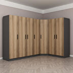 Minar Kale 7 Kapaklı 2 Ç Köşe Dolap Antrasit Dore 190CM