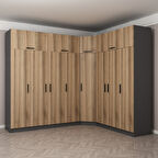 Minar Kale 8 Kapaklı 4 Ç Köşe Dolap + Yüklük Antrasit Dore 235CM