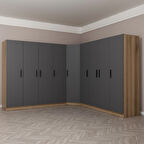 Minar Kale 9 Kapaklı 4 Ç Köşe Dolap Dore Antrasit 210CM