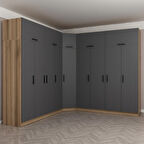 Minar Kale 9 Kapaklı 4 Ç Köşe Dolap + Yüklük Dore Antrasit 255CM