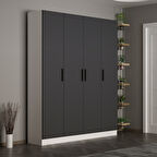 Minar Kale 210 Cm 4 Kapaklı 2B Raf Portmanto Beyaz Antrasit