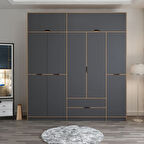 Elina 5 Kapaklı Yüklüklü Dolap - Dore/Antrasit