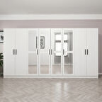 Kale 8 Kapak Aynalı 2 Çekmece Zincir Dolap - Beyaz 190CM