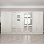 Kale Country 8 Kapak Aynalı 4Ç Zincir Dolap - Eskitme Beyaz 190CM